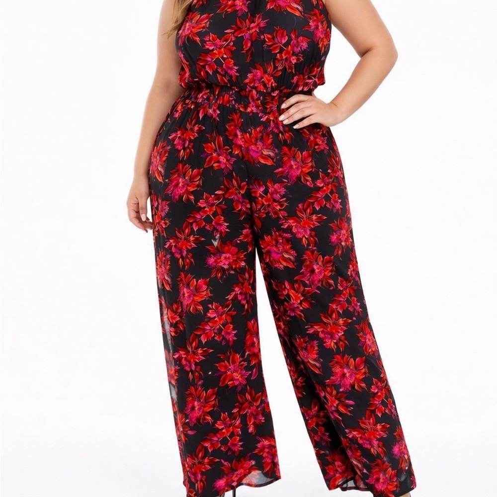 Vince Camuto Black and Red Floral Jumpsuit